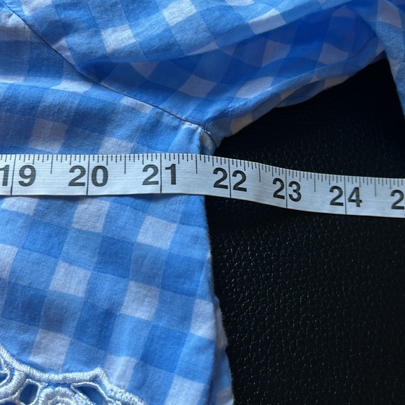 Free People Dress Gingham Blue White Lace Bubble Hem Angel Sleeve Sz L - Picture 8 of 9